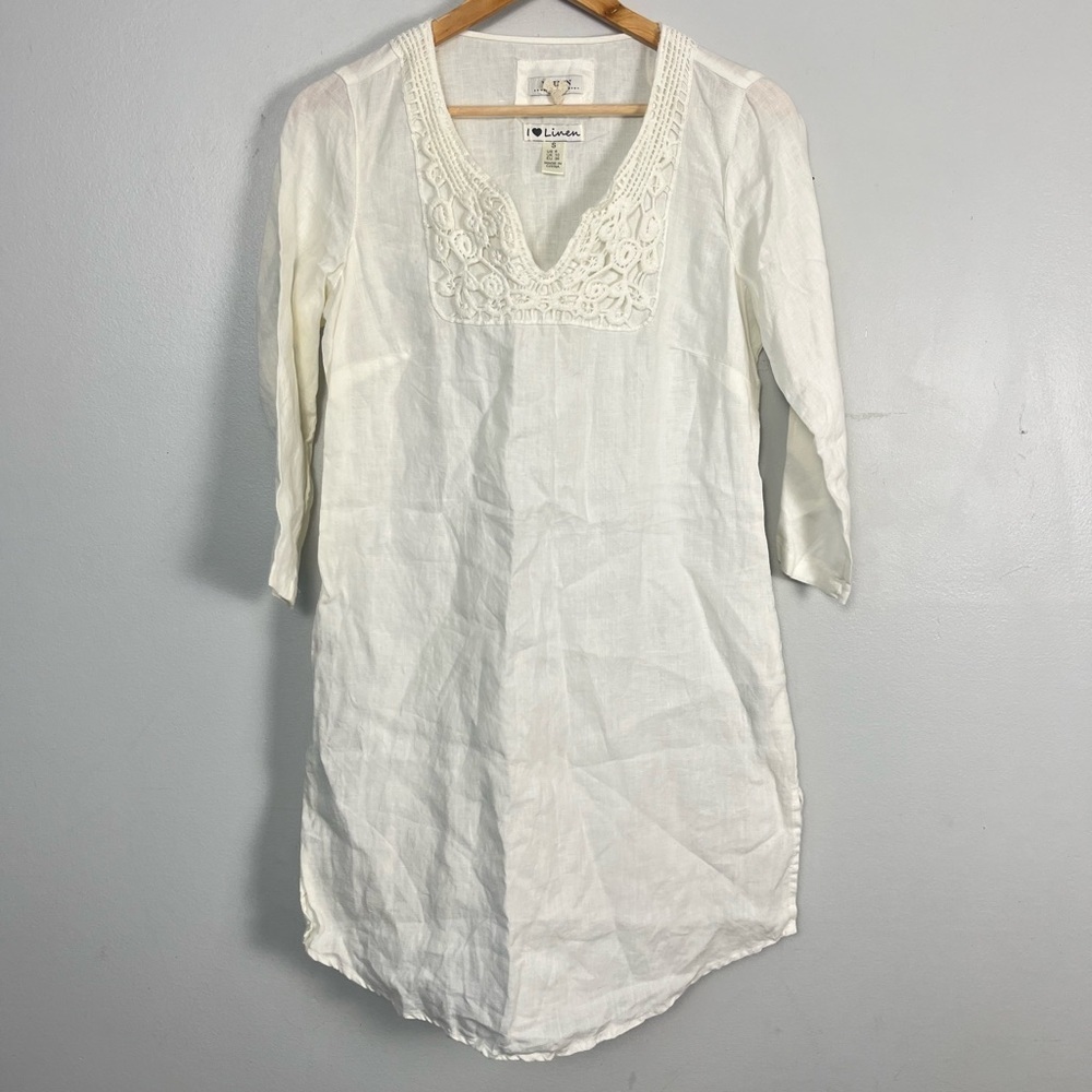 Melvin I love linen white crochet detail linen tunic blouse size small